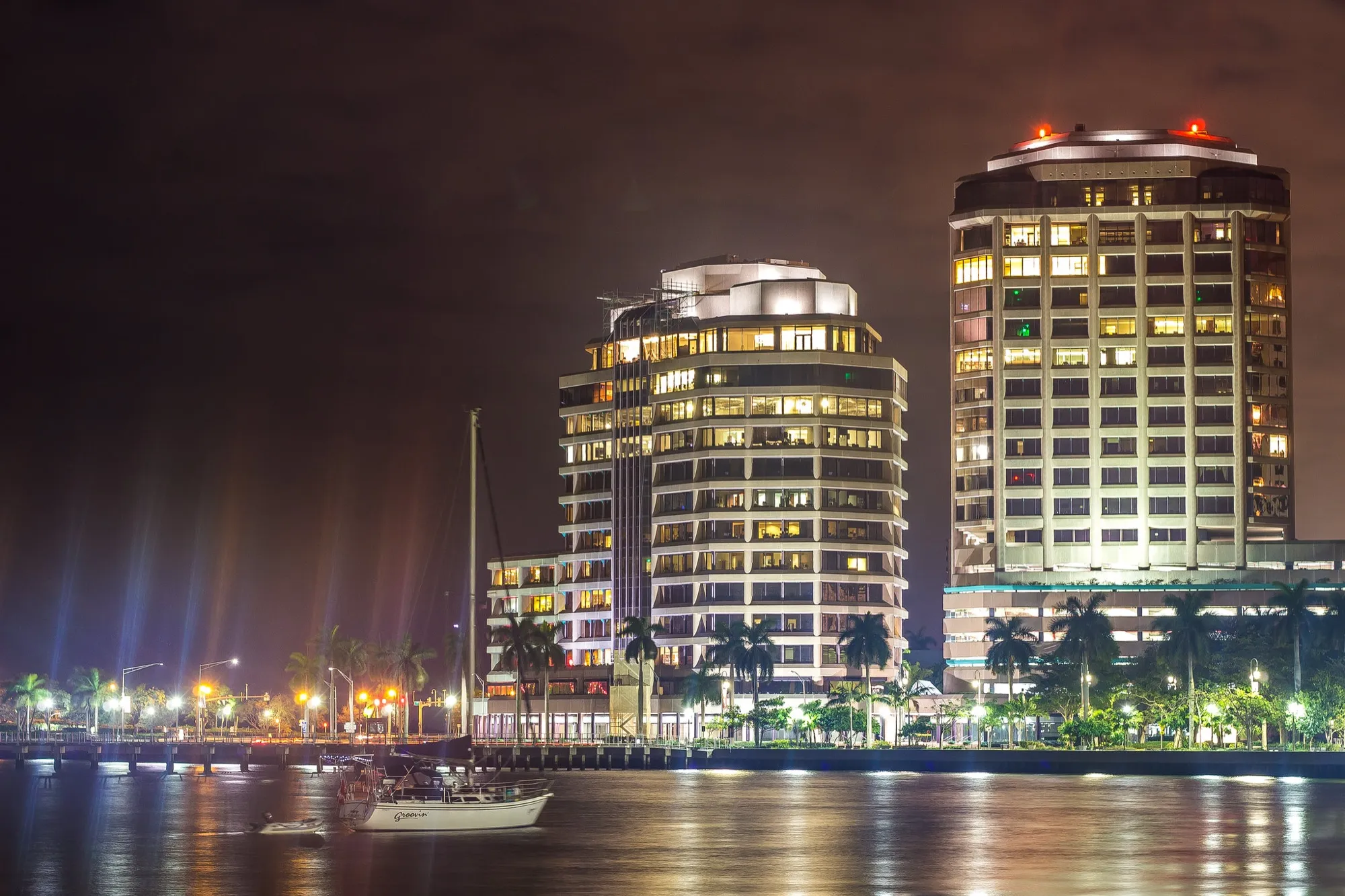 West Palm Beach waterfront at night. Misc photography, South Florida.